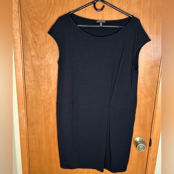 Eileen Fisher Dresses & Skirts - Eileen Fisher Dress Women's Large Black Pin Tuck Cap Sleeve Straight Hem Shift